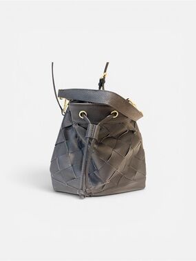 Black Woven Drawstring Bucket Bag - Unbranded